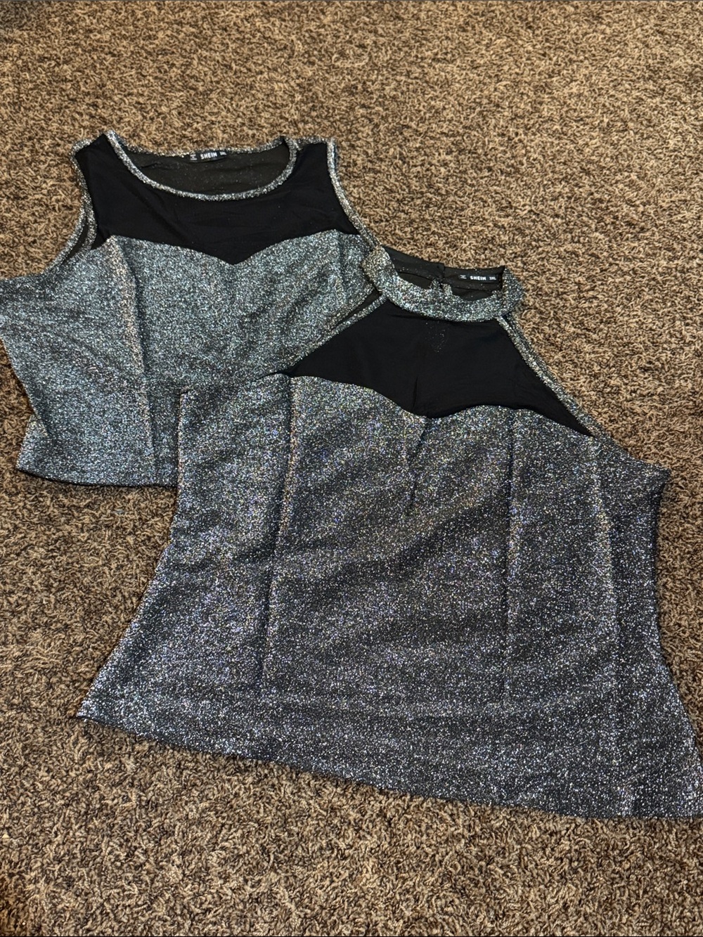 Sparkle Mesh Tank Tops - Black Silver, set of 2